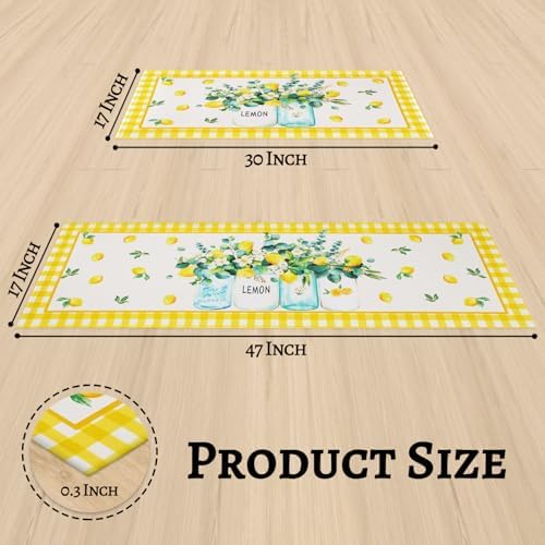 Lemon Kitchen Rugs Set of 2, Kitchen Decor and Accessories Washable Rug - Image 2