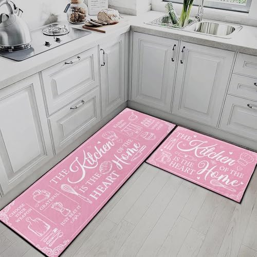 Kitchen Rugs Set of 2 Non Slip WashableFarmhouse Retro - Image 2
