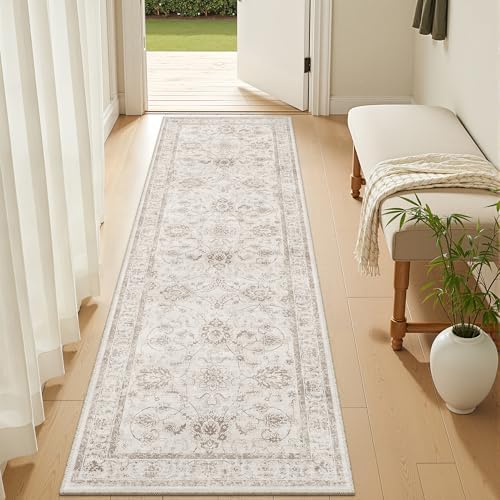 Madane Washable Runner Rug 2x6, Soft Kitchen Hallway Rug Brown/Ivory by Madane