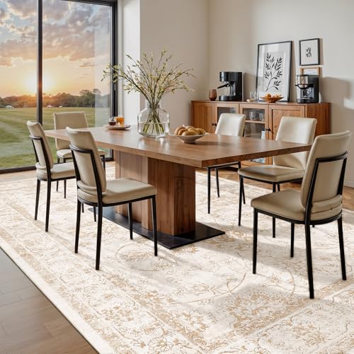 Madane 8x10 Area Rugs for Living Room, Washable Natural Soft Rug Wood/Ivory - Image 3