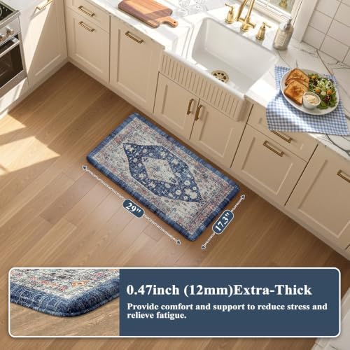 Collive Kitchen Mats for Floor, Boho Dusty Blue Sink Rug-17.3"x29" - Image 2