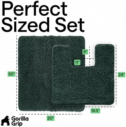 GORILLA GRIP Bathroom Area Rug Sets 2 Piece, Soft Chenille, 30x20 Green - Image 2