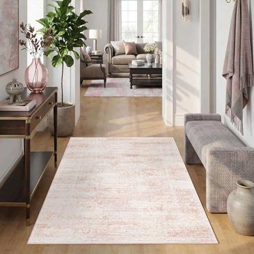 Pink 4x6 Area Rug for Entryway, Vintage Washable Cute Small Rugs - Image 4