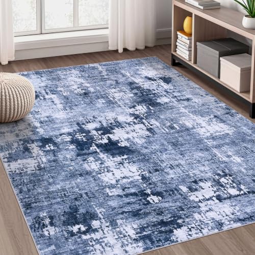 DMOYEST Area Rug Living Room Rugs - 5x7 Washable Large Soft Indoor Neutral Modern Abstract Low Pile Rug Carpet for Bedroom Dining Room Farmhouse Home Office - Navy Blue - Image 5