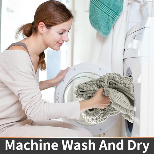 Yimobra Toilet Rug U Shaped Washable 24x20 Inch - Ultra Soft Absorbent Chenille Bath Rugs for Toilet, Quick Dry & Machine Washable, Non Slip Contour Bathroom Mat, Sand - Image 5