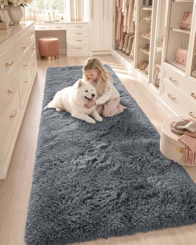 OLANLY 2x9 Machine Washable Runner Rugs for Hallway, Soft Fluffy Shaggy Bedside Rugs for Bedroom, Living Room, Indoor Floor Carpet for Kids Girls and Boys, Nursery Rooms, Home Decor Aesthetic, Grey - Image 4