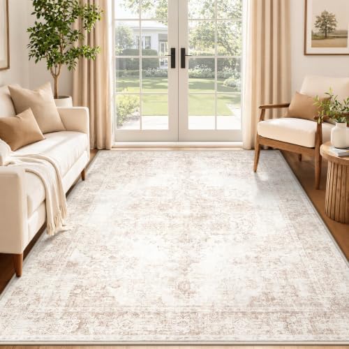 Area Rug 5x7 Vintage Rug: Washable Indoor Medallion Rugs Low Pile Distressed Floor Carpet Retro Accent Rug for Living Room Bedroom Kitchen Dining Table Home Office(Retro Beige, 5'x7') by ZomfyRugs