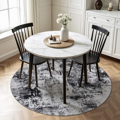 Rugflix Round Area Rugs 4Ft for Living Room, Washable Black Grey Circle Rug - Image 2