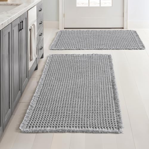 MIULEE Set of 2 Waffle Bathroom Rugs Boho Bath Mat Light Grey 18x30 Inch by MIULEE