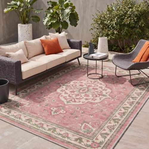 GENIMO 8x10 Outdoor Rug, Washable Quick Dry for Patio, Dusty Rose by GENIMO