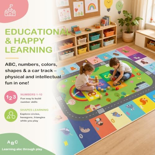 5x7ft ABC Rug for Kids Playroom, Classroom, Bedroom, Kids Carpet for Learning Alphabet, Numbers, Colors, Shapes and Animal Words,Educational Hopscotch Play Mat for Children Girls Boys - Image 3