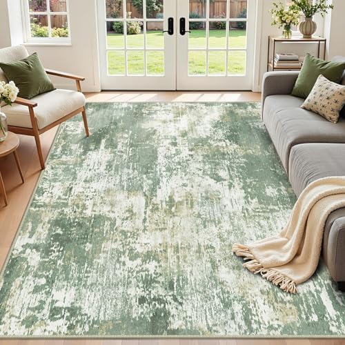 RELEANY Washable 6'x8' Abstract Area Rug for Living Room Light Green by RELEANY