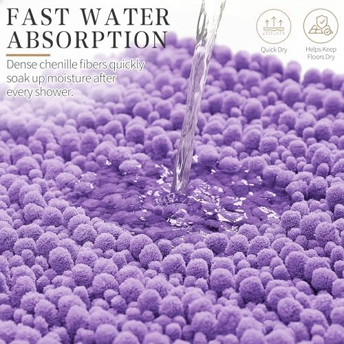 Yimobra Bathroom Rugs Non Slip Washable - Ultra Soft Absorbent Chenille Bath Mat, Quick Dry Shaggy Floor Carpet for Tub Shower, Lavender Home Decor Accessories, 24x17 Inch - Image 4