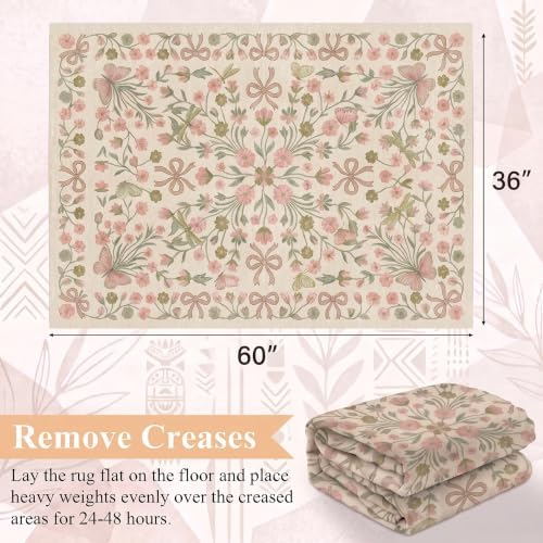 3x5 Pink and Green Floral Butterfly Bow Area Rug for Living Room - Image 2