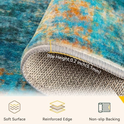 RELEANY Washable 5'x8' Abstract Area Rug for Living Room Teal Multi - Image 4