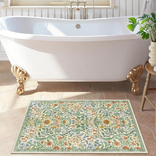 Floral 2x3 Entryway Rug Washable Doormat Indoor Throw Rug, Green - Image 4