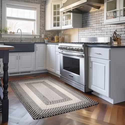 Super Area Rugs 2X3ft Farmhouse Braided Rug - Natural Soft Cotton Carpet for Bathroom, Kitchen, Doorway - Reversible Primitive Country Decor - Black/Gray/Ivory - Buffalo Check - Image 2