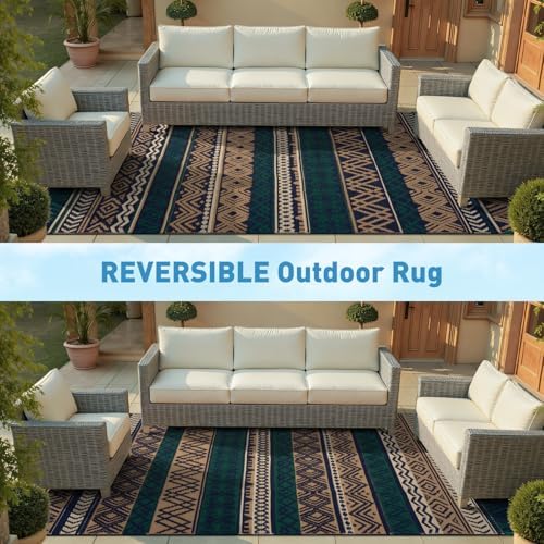 MontVoo Outdoor Rug Carpet Waterproof-Patio Rug Mat 5x8 Reversible RV Outdoor Camping Rugs Picnic Beach Mats Plastic Straw Outside Rugs for Balcony Porch Pool Deck Boho Patio Decor - Image 6