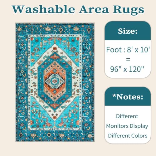 SERISSA 8x10 Washable Non Slip Boho Area Rug for Living Room，Blue - Image 6
