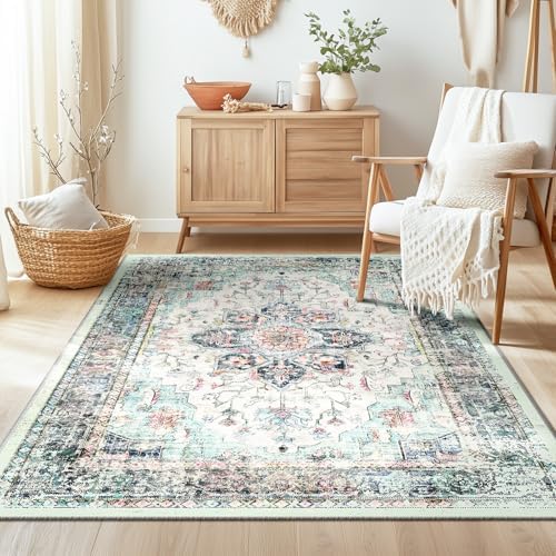 BESTSWEETIE Washable Boho 3x5 Area Rug for Living Room, Multi Navy Teal by BESTSWEETIE