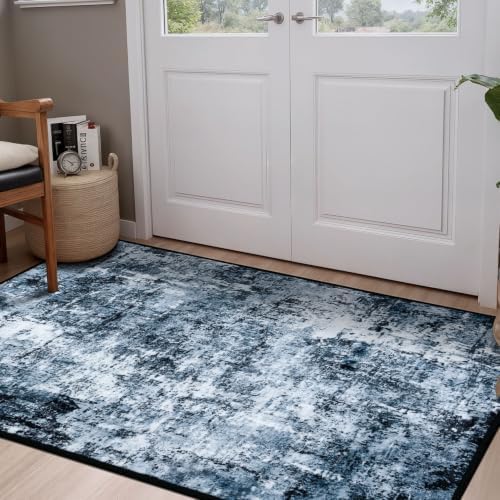 Rugflix 3x4 Entrance Rugs, Washable Navy Blue Dark Entry Small Rug by RugflixAreaRugs