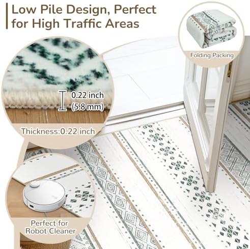 2x8 Washable Area Rugs for Living Room Boho Runner Rug Green/Brown - Image 3