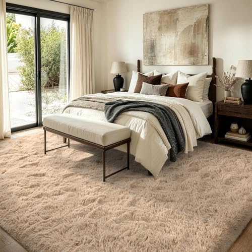 FinRèc Home 7x10 Non-Slip Fluffy Area Rugs for Living Room (Light Tan) - Image 3