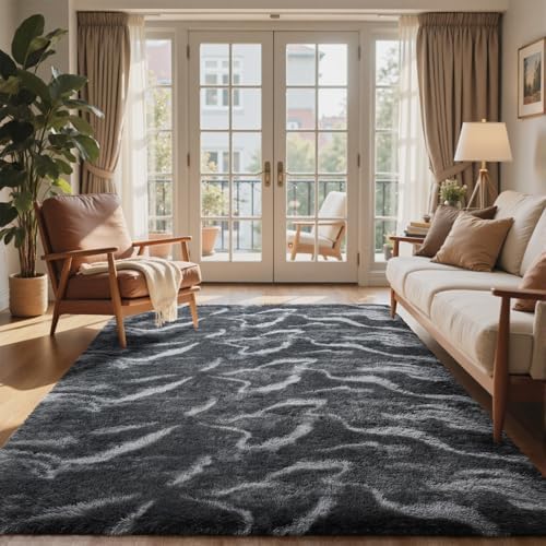 8x10 Ft Extra Large Shag Rugs for Living Room, Tie Dyed Ultra Soft Fluffy Furry Area Rugs for Bedroom Indoor Floor, Aesthetic Carpet for Kids Home Decor (Grey) - Image 2