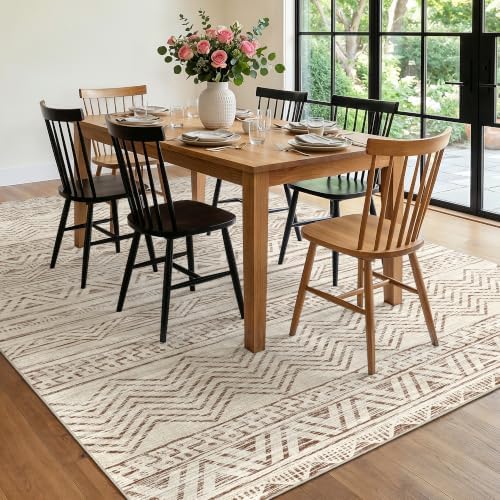 Ksrau 6x8 Area Rug Washable Moroccan: Non Slip Living Room Floor Mat Beige - Image 2
