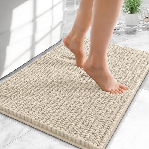 OLANLY Thick Chenille Small Bathroom Rugs 24x16, Absorbent Bath Mat, Sand by OLANLY