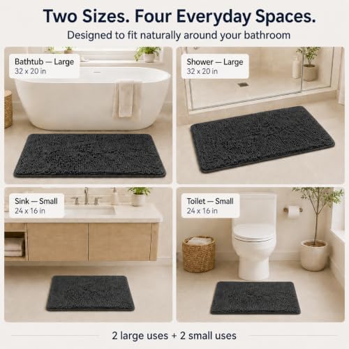 Bathroom Rugs Sets 2 Piece Thicken Chenille Bath Mats Set, Extra Soft and Absorbent Shaggy Rugs, Easy Wash and Dry, Perfect Plush Carpet Mats for Tub, Shower, Bathroom Mats, Washable Carpets Set - Image 4