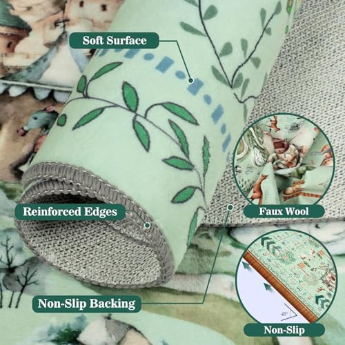 nesrt Fantasy Dragon Round Rugs for Living Room 6Ft Non Slip, Washable Animal Print Dining Room Circle Rugs, Soft Whimsical Nursery Floor Carpets for Playroom Bedroom Office (Green) - Image 6