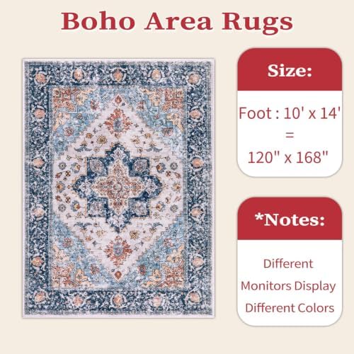 SERISSA 10x14 Washable Non Slip Boho Area Rug for Living Room，Blue Orange - Image 6