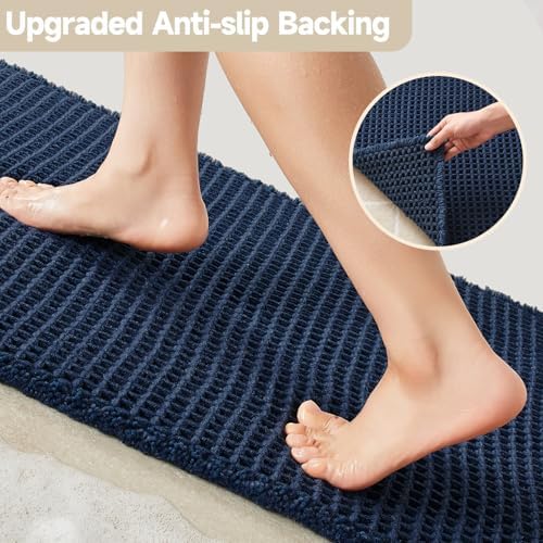 TYUU Waffle Bath Mat, Boho Bathroom Rugs Non Slip, 48x24 Navy Blue - Image 4