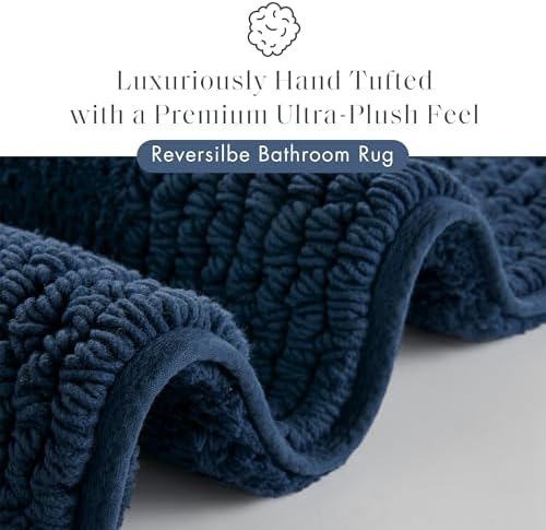 Madison Park Splendor Reversible 100% Cotton Bath Rug, 20 x 30, Navy - Image 2