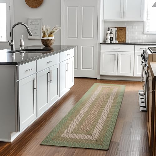 Super Area Rugs 2X6ft Farmhouse Braided Rug Runner - Natural Soft Cotton Carpet for Hallway, Entryway, Kitchen Sink - Primitive Country Woven Rug - Green/Cream/Ivory by SuperAreaRugs