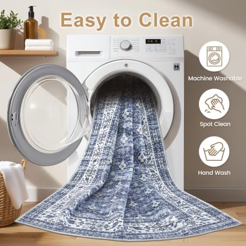 EIEIHOUSE Washable 9x12 Area Rugs for Living Room Faded Misty Blue - Image 4