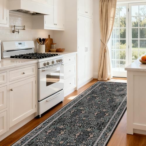 2'6" x 8' Runners Rug for Hallway Washable Soft Carpet (Black Flora) - Image 4