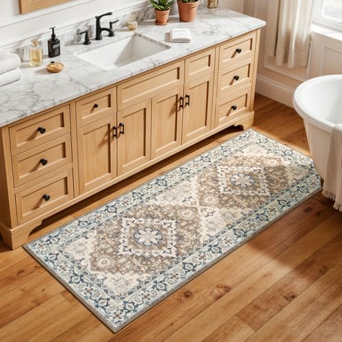 Lessymo 2x5 Runner Entryway Rug, Machine Washable Kitchen Rugs, Brown Beige - Image 4