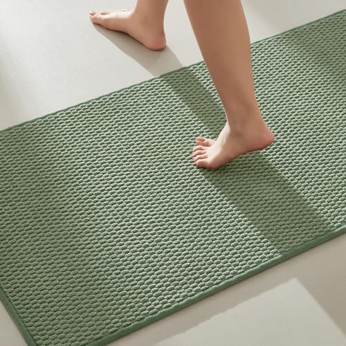 TYUU Bathroom Rugs Non Slip Washable, Super Absorbent Thin Bath Mat Quick Dry Low Pile Bathroom Rug, Sage Green 20"x48" by TYUU