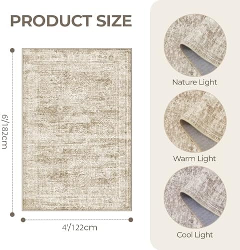 4x6 Area Rug for Entryway,Washable Kitchen Rug,Brown - Image 2