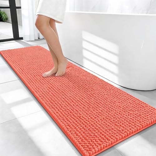 OLANLY Thick Chenille Bathroom Runner Rugs 59x20, Absorbent Bath Mat, Coral by OLANLY