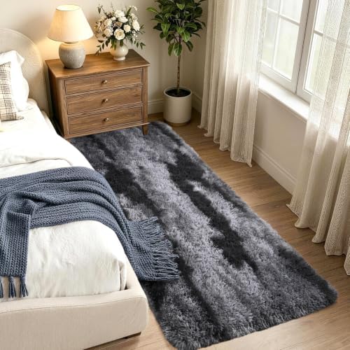 Noahas 2x8 Black Fluffy Soft Runner Rug Non-Slip for Bedroom Dorm Hallway - Image 2