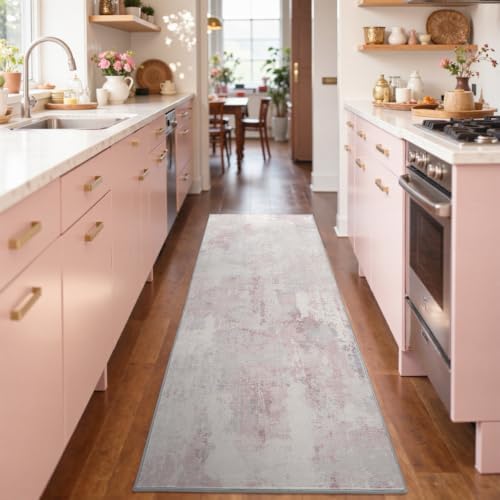 2x6 Ft Abstract Washable Runner Area Rugs for Hallway Dusty Pink - Image 4