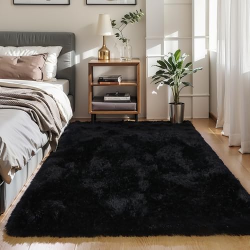 6x9 Black Shag Rug for Bedroom, Soft Plush Fluffy Washable Carpet - Image 5