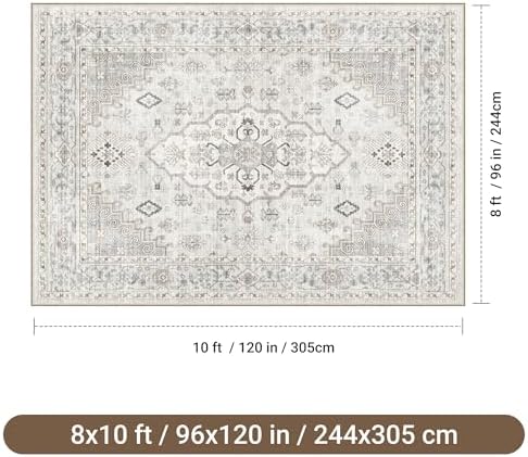 befbee 8x10 Area Rugs for Living Room, Washable Vintage Non Slip Rug - Image 2