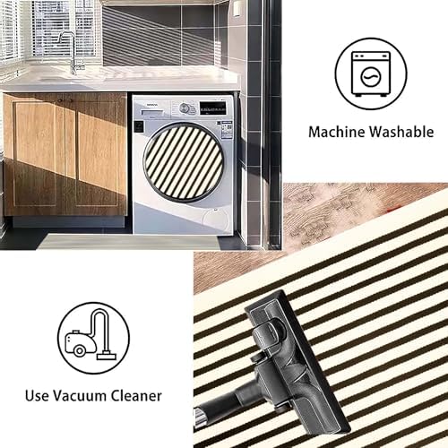 Outdoor Rug 3'x 5',Black and Beige Striped Front Porch Rug Entrance Decor - Image 3