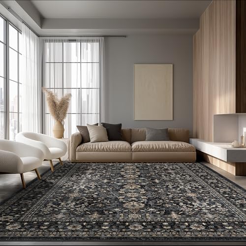 Ruaruarug Washable Area Rug 9×12 for Living Room, Ultra Soft, Black Grey by Ruaruarug