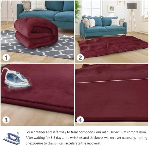 Baby Play Mat for Floor Nursery Muscle Area Rug Playroom Rug 65"x50" Elastic Foam 1.3" Thick Crawling Mat for Babies,Toddlers, Infants(Burgundy) - Image 6