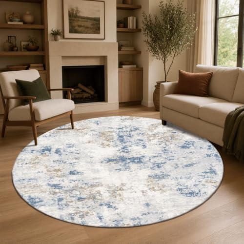 Cream Denim Tan Round 6ft Cream Denim Tan Area Rug for Living Room by Unknown